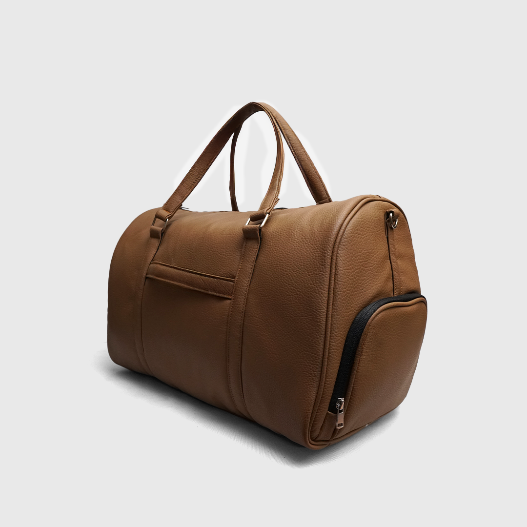 brown weekender duffle bag faux leather