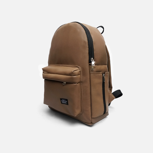 camel laptop backpack faux leather