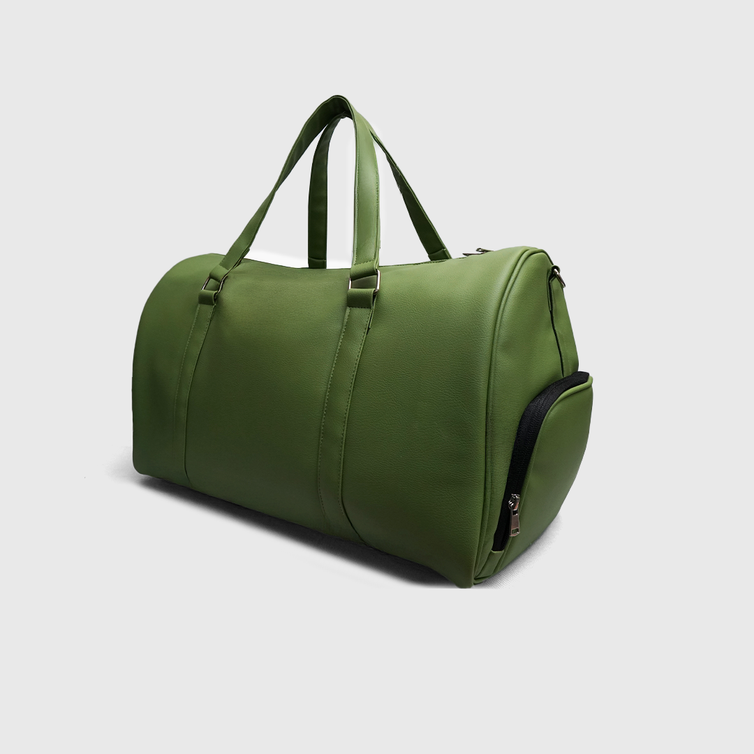 green synthetic leather travel duffle bag premium design