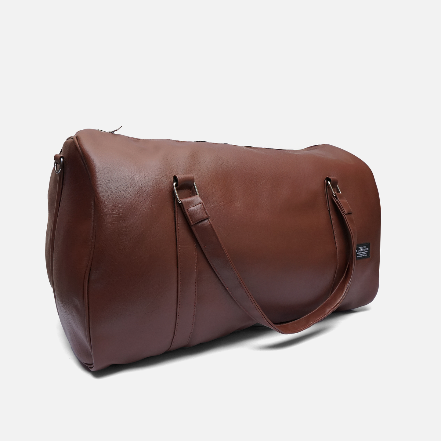 stylish brown leather travel duffle bag with soft finish and strong stitching