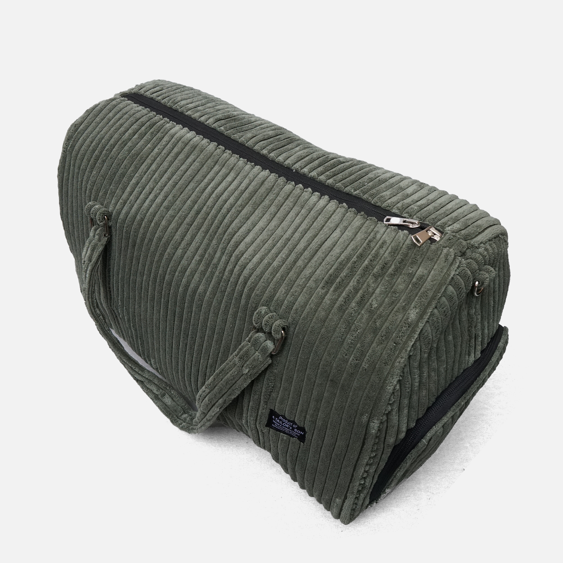 olive green textured corduroy duffle bag premium design