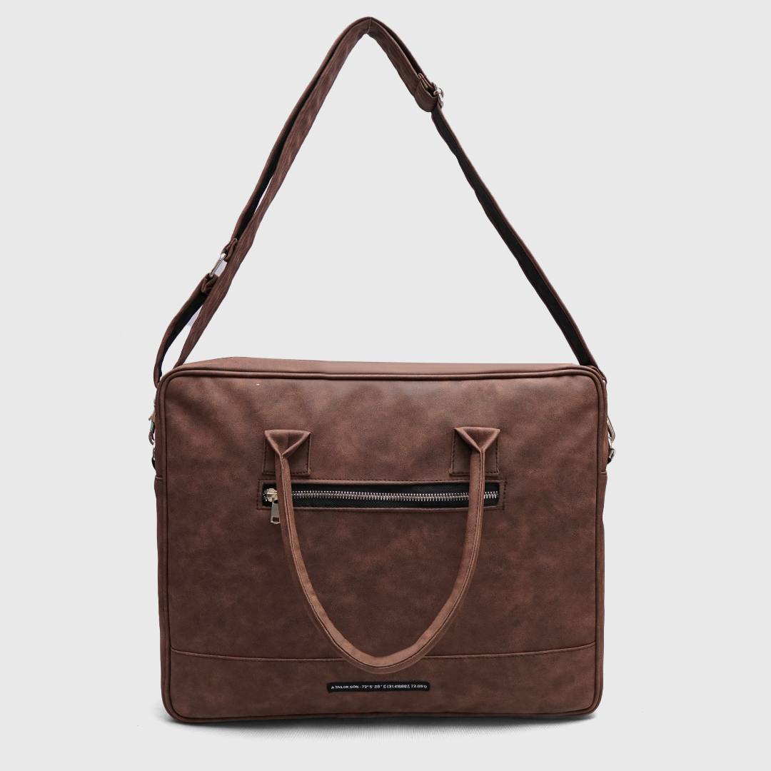 premium brown laptop briefcase front view office