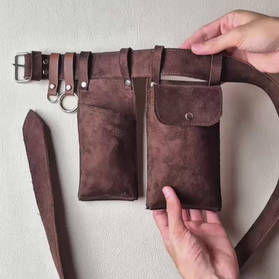 brown utility waist belt bag for women multi pocket hands free belt pouch stylish