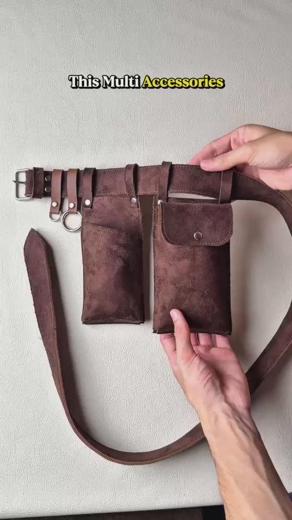brown utility waist belt bag for women multi pocket hands free belt pouch stylish