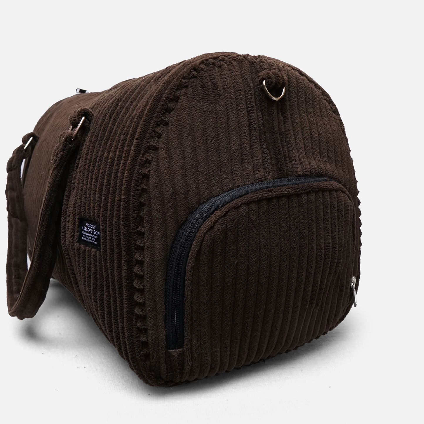 ribbed corduroy travel duffle bag brown minimal style