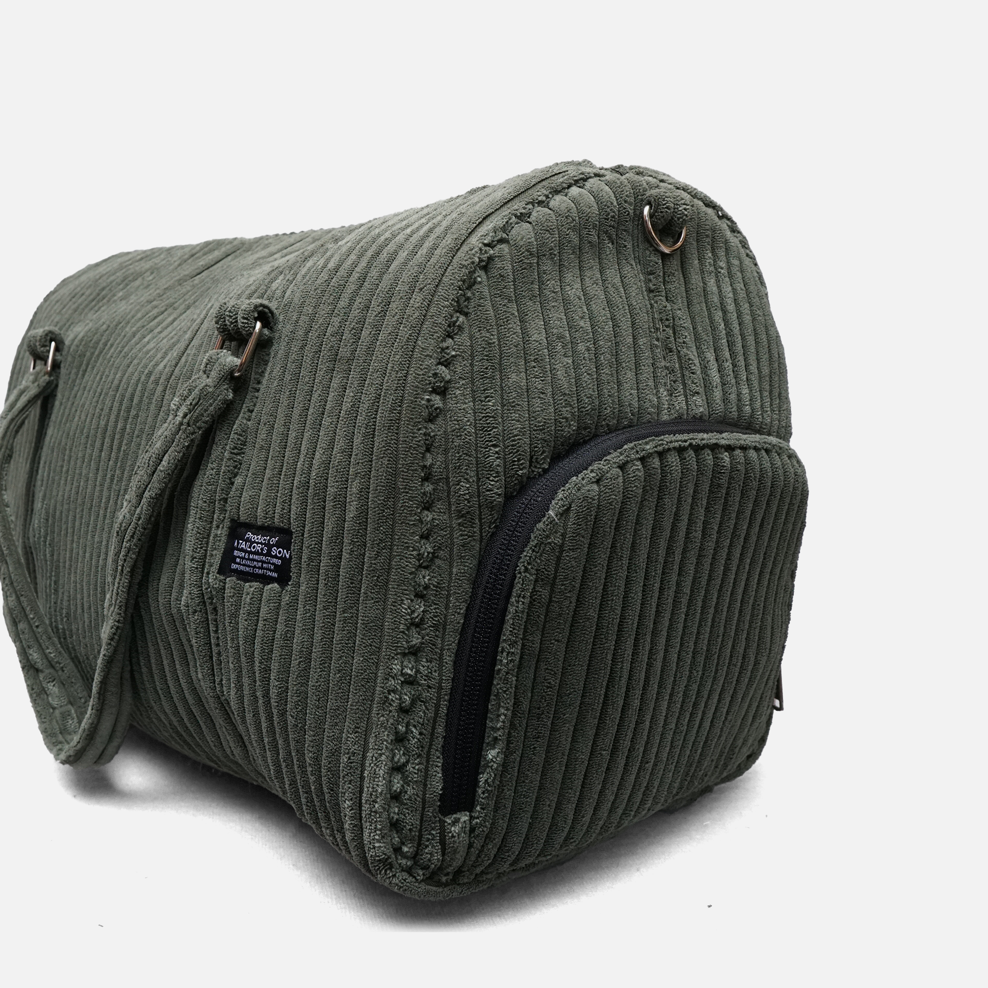 ribbed corduroy travel duffle bag olive green minimal style