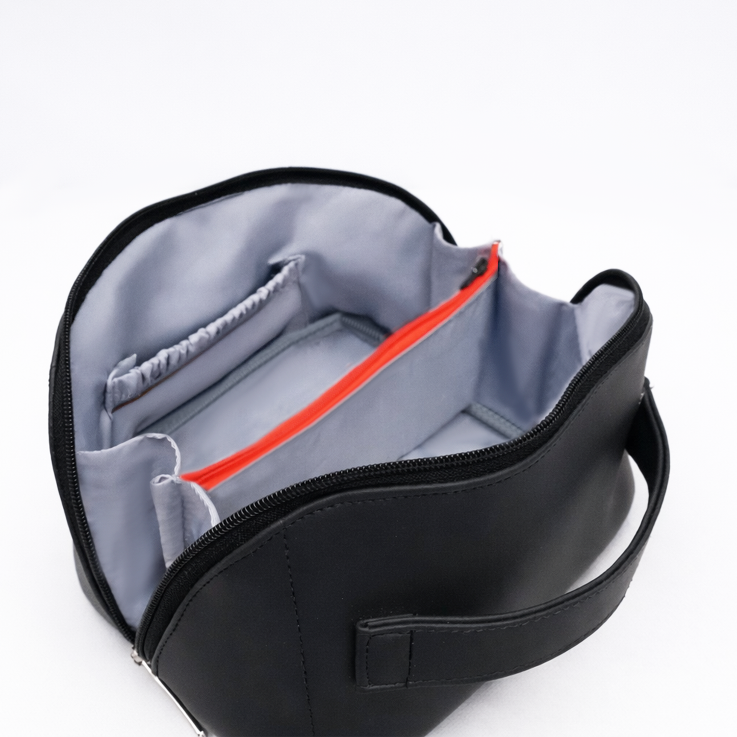 structured toiletry case with grey lining inside