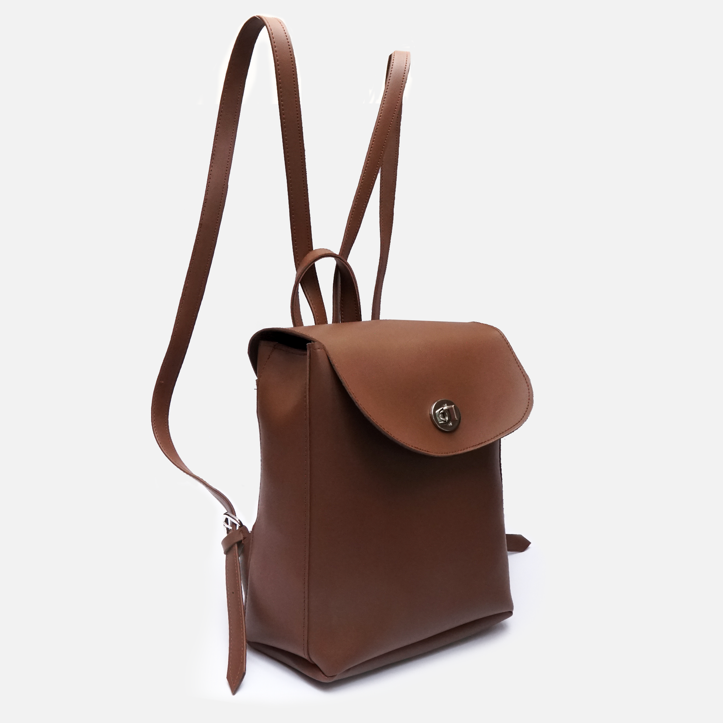 stylish mens small leather backpack side view