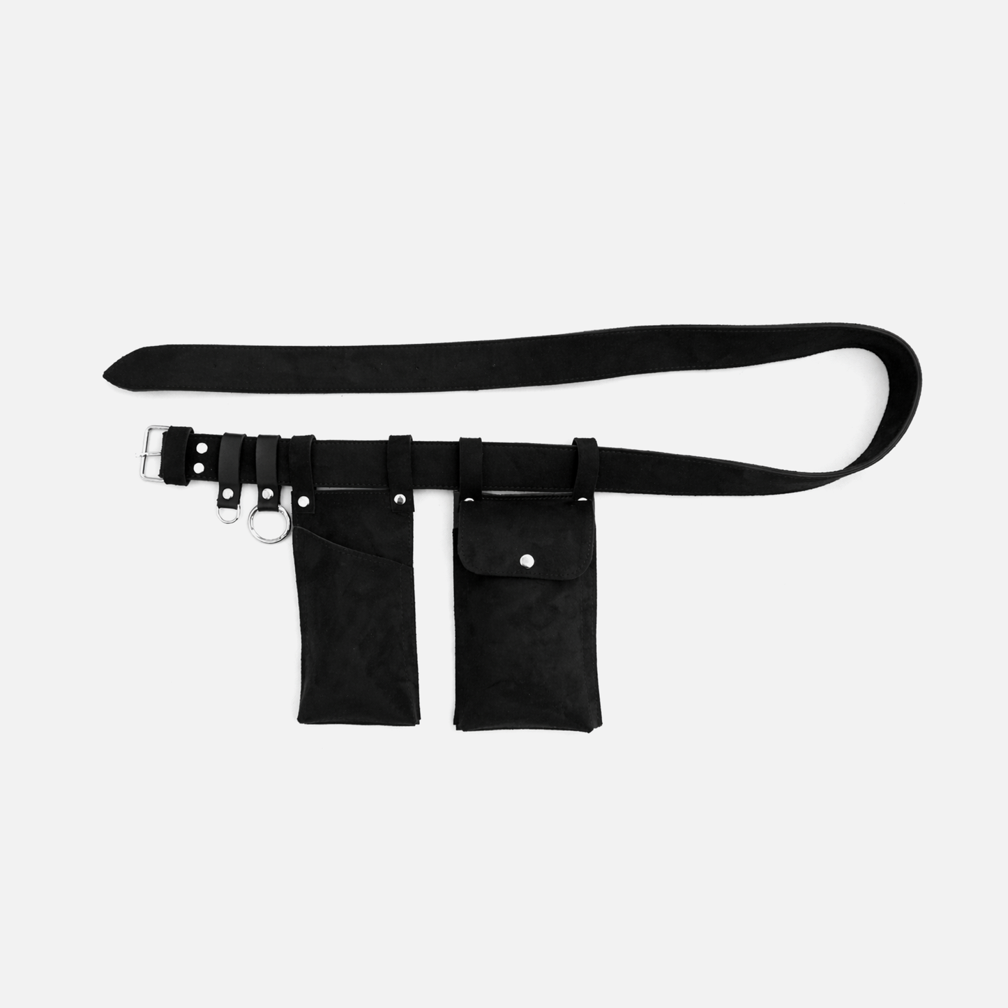 Black Multi Pocket Waist Belt Bag – Hands-Free Utility Belt with Pouches (Faux Leather)