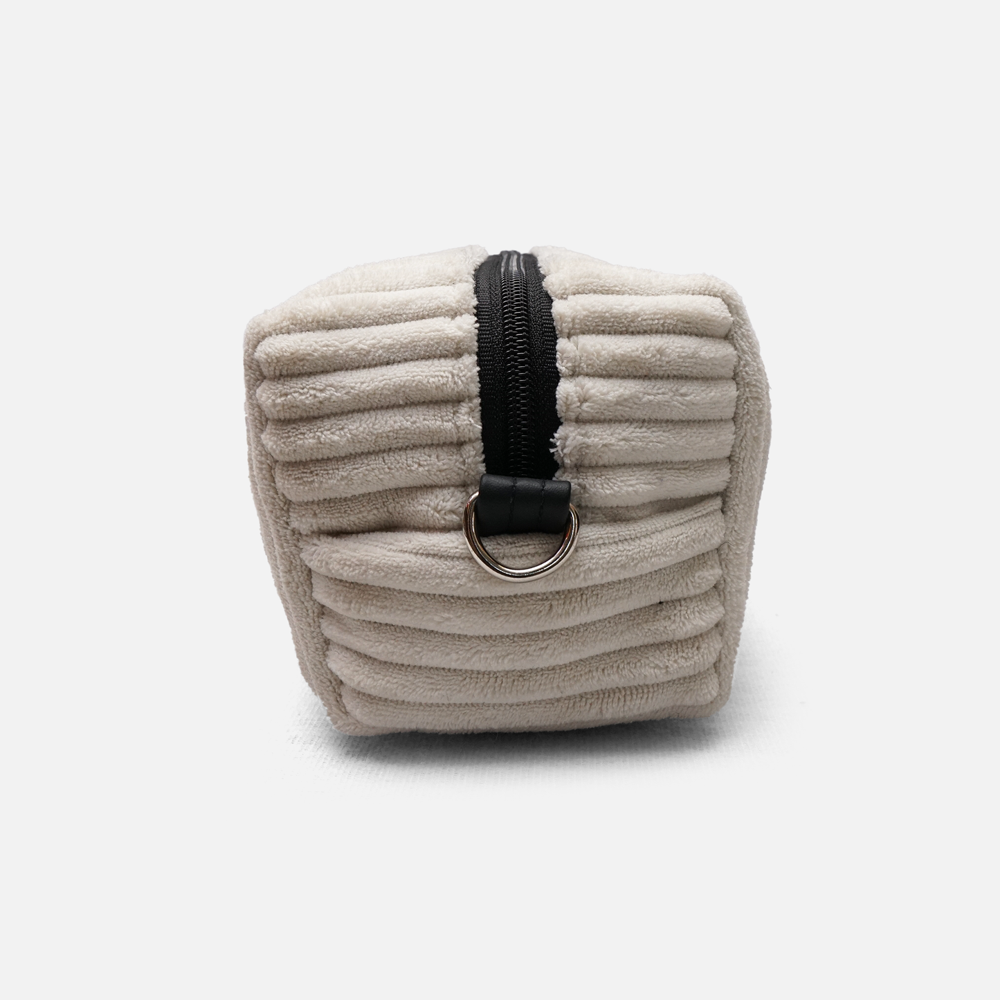 white cosmetic travel pouch ribbed texture